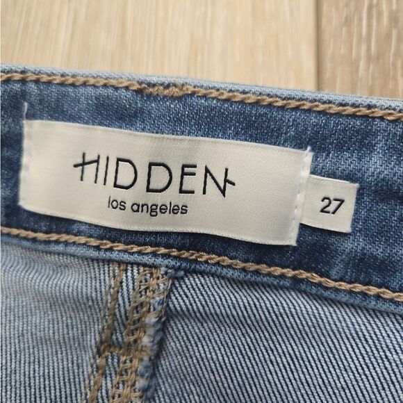 Hidden Los Angeles Blue Jeans Super High Waisted Skinny Frayed Hem Side Slit 27 - Picture 3 of 12
